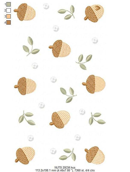 Acorn embroidery design - Walnut and Chestnut machine embroidery pattern - Kitchen Towel file - Instant digital download pes jef hus dst - Marcia Embroidery
