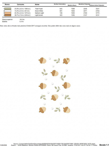 Acorn embroidery design - Walnut and Chestnut machine embroidery pattern - Kitchen Towel file - Instant digital download pes jef hus dst - Marcia Embroidery
