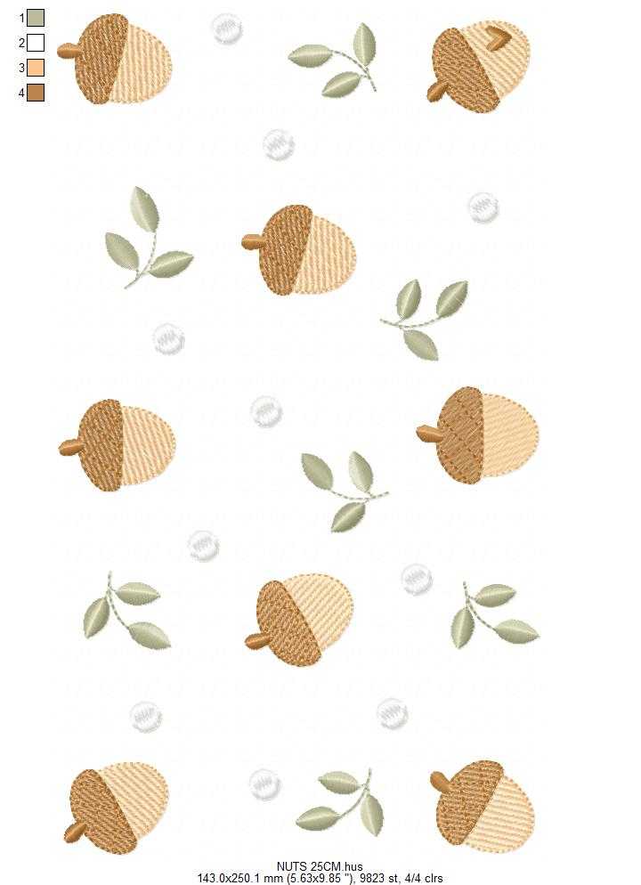 Acorn embroidery design - Walnut and Chestnut machine embroidery pattern - Kitchen Towel file - Instant digital download pes jef hus dst - Marcia Embroidery