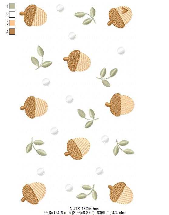 Acorn embroidery design - Walnut and Chestnut machine embroidery pattern - Kitchen Towel file - Instant digital download pes jef hus dst - Marcia Embroidery