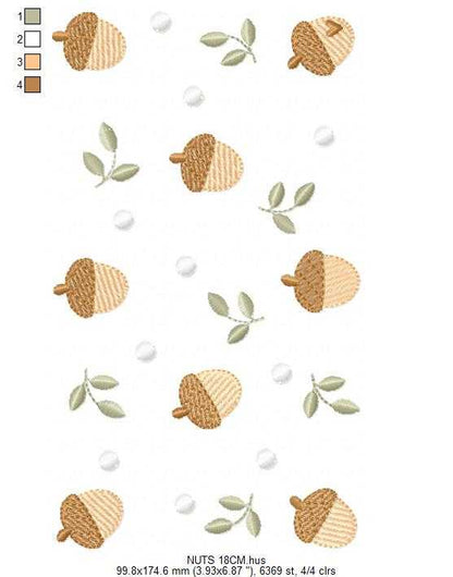 Acorn embroidery design - Walnut and Chestnut machine embroidery pattern - Kitchen Towel file - Instant digital download pes jef hus dst - Marcia Embroidery