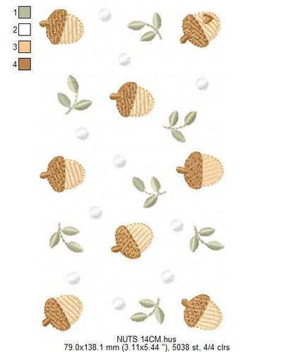 Acorn embroidery design - Walnut and Chestnut machine embroidery pattern - Kitchen Towel file - Instant digital download pes jef hus dst - Marcia Embroidery