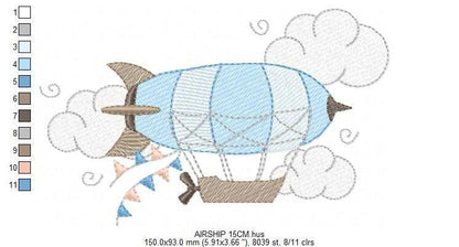 Airship embroidery design - Dirigible Zeppelin machine embroidery pattern - Baby Boy and Girl file - Instant digital download pes jef dst - Marcia Embroidery