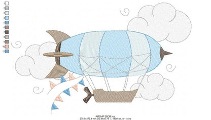 Airship embroidery design - Dirigible Zeppelin machine embroidery pattern - Baby Boy and Girl file - Instant digital download pes jef dst - Marcia Embroidery