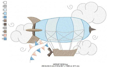 Airship embroidery design - Dirigible Zeppelin machine embroidery pattern - Baby Boy and Girl file - Instant digital download pes jef dst - Marcia Embroidery