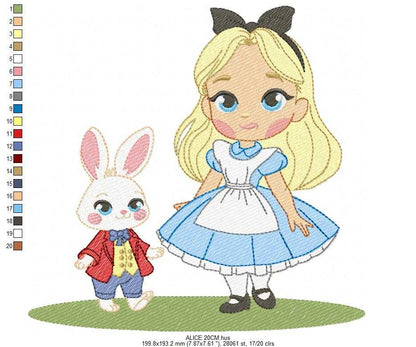 Alice embroidery design - Disney Princess machine embroidery pattern -Baby girl file - Instant digital download pes jef dst - Marcia Embroidery