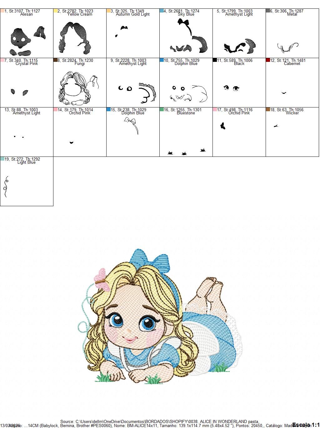 Alice embroidery design - Disney Princess machine embroidery pattern - Baby Girl Princess file - Alice in Wonderland - Instant digital download - Marcia Embroidery