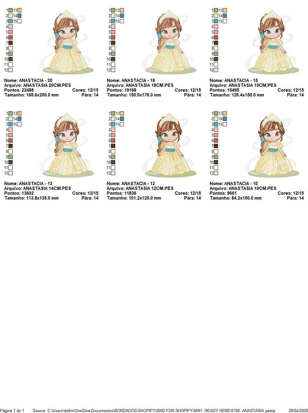 Anastasia embroidery design - Disney Princess machine embroidery patterns - Baby girl file - Instant digital download pes jef dst - Marcia Embroidery