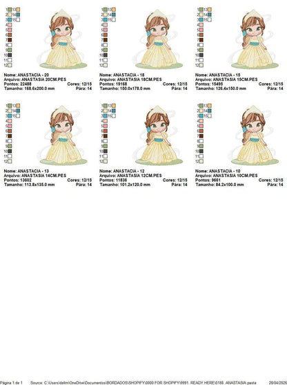 Anastasia embroidery design - Disney Princess machine embroidery patterns - Baby girl file - Instant digital download pes jef dst - Marcia Embroidery