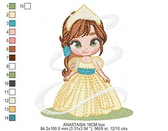 Anastasia embroidery design - Disney Princess machine embroidery patterns - Baby girl file - Instant digital download pes jef dst - Marcia Embroidery