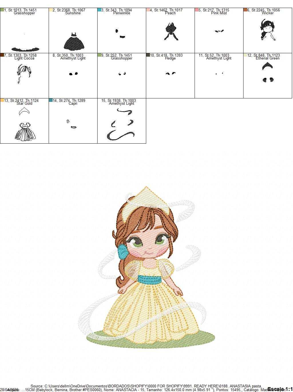 Anastasia embroidery design - Disney Princess machine embroidery patterns - Baby girl file - Instant digital download pes jef dst - Marcia Embroidery