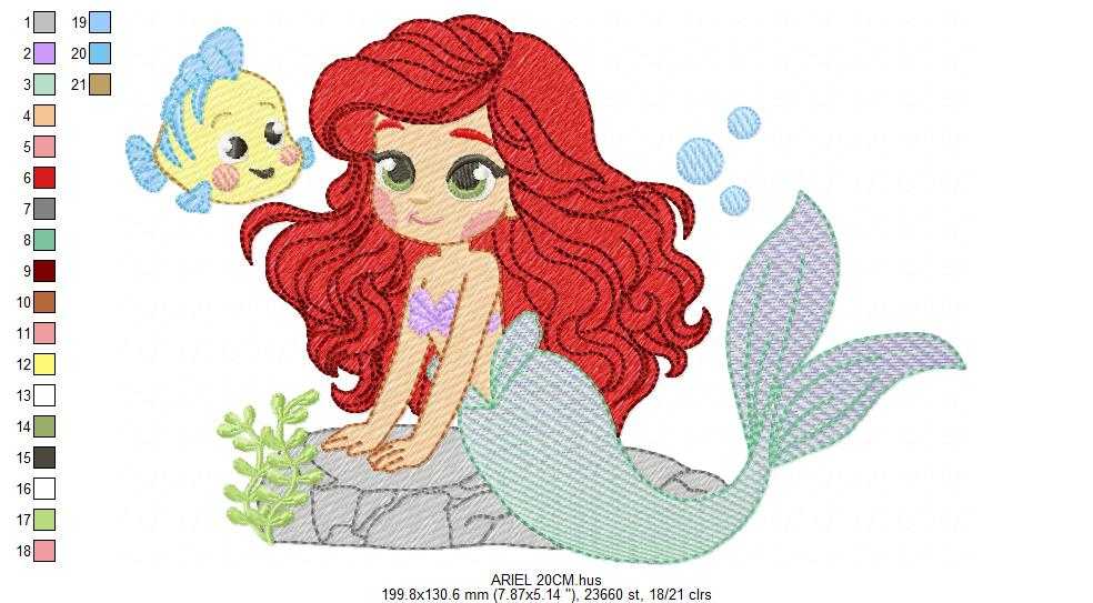 Ariel embroidery design - Disney Princess machine embroidery pattern - Baby Girl Mermaid design - Instant digital download pes jef dst - Marcia Embroidery