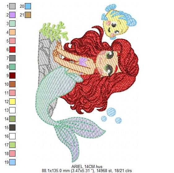 Ariel embroidery design - Disney Princess machine embroidery pattern - Baby Girl Mermaid design - Instant digital download pes jef dst - Marcia Embroidery