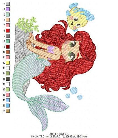 Ariel embroidery design - Disney Princess machine embroidery pattern - Baby Girl Mermaid design - Instant digital download pes jef dst - Marcia Embroidery