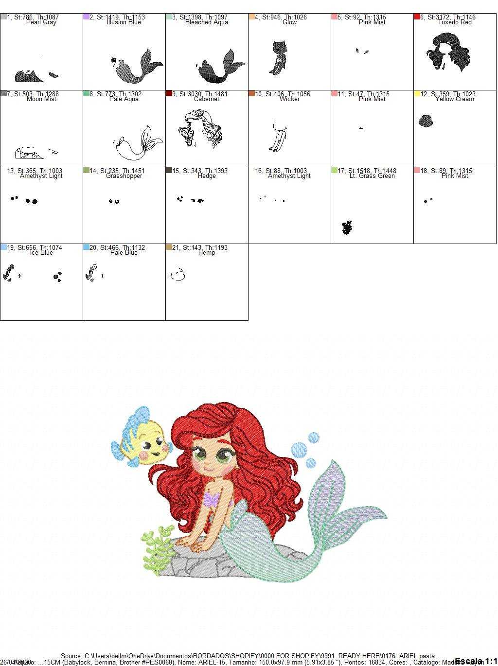 Ariel embroidery design - Disney Princess machine embroidery pattern - Baby Girl Mermaid design - Instant digital download pes jef dst - Marcia Embroidery