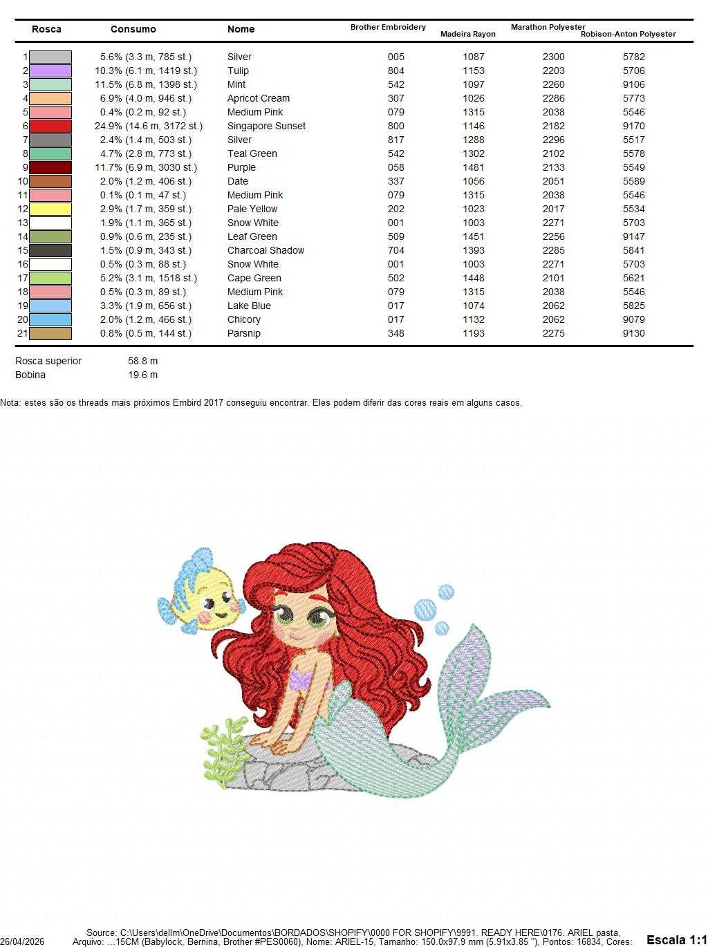 Ariel embroidery design - Disney Princess machine embroidery pattern - Baby Girl Mermaid design - Instant digital download pes jef dst - Marcia Embroidery