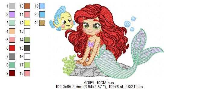 Ariel embroidery design - Disney Princess machine embroidery pattern - Baby Girl Mermaid design - Instant digital download pes jef dst - Marcia Embroidery