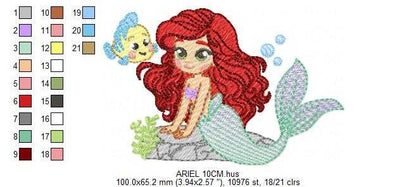Ariel embroidery design - Disney Princess machine embroidery pattern - Baby Girl Mermaid design - Instant digital download pes jef dst - Marcia Embroidery