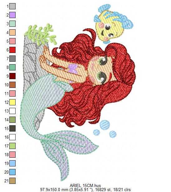 Ariel embroidery design - Disney Princess machine embroidery pattern - Baby Girl Mermaid design - Instant digital download pes jef dst - Marcia Embroidery