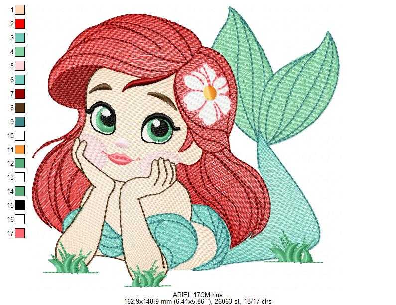 Ariel embroidery design - Disney Princess machine embroidery patterns - Baby Girl Mermaid design - Instant digital download - Marcia Embroidery