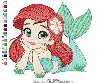Ariel embroidery design - Disney Princess machine embroidery patterns - Baby Girl Mermaid design - Instant digital download - Marcia Embroidery