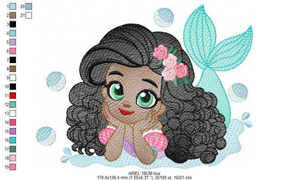 Ariel embroidery design - Disney Princess machine embroidery patterns - Baby Girl Mermaid design - Instant digital download - Marcia Embroidery