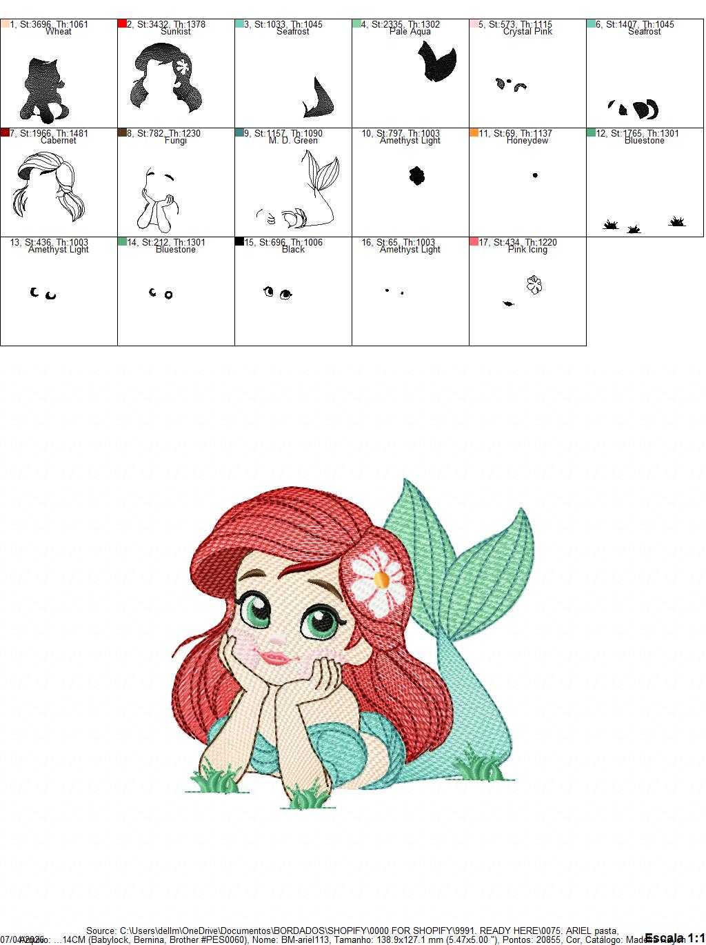Ariel embroidery design - Disney Princess machine embroidery patterns - Baby Girl Mermaid design - Instant digital download - Marcia Embroidery