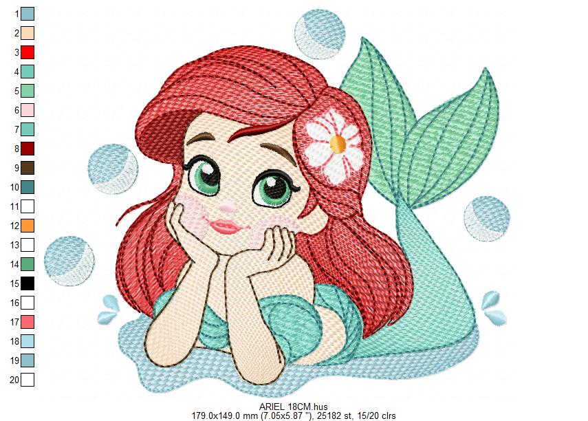 Ariel embroidery design - Disney Princess machine embroidery patterns - Baby Girl Mermaid design - Instant digital download - Marcia Embroidery