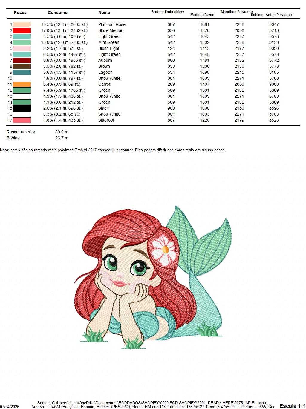Ariel embroidery design - Disney Princess machine embroidery patterns - Baby Girl Mermaid design - Instant digital download - Marcia Embroidery