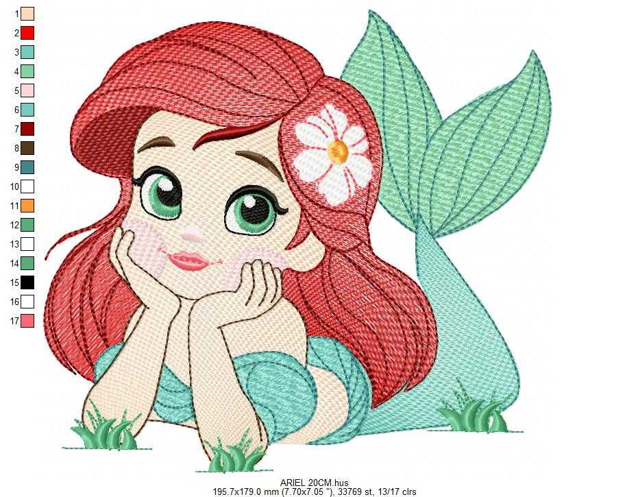Ariel embroidery design - Disney Princess machine embroidery patterns - Baby Girl Mermaid design - Instant digital download - Marcia Embroidery