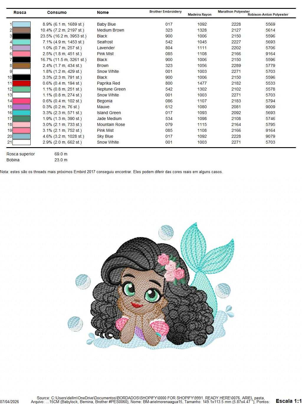 Ariel embroidery design - Disney Princess machine embroidery patterns - Baby Girl Mermaid design - Instant digital download - Marcia Embroidery