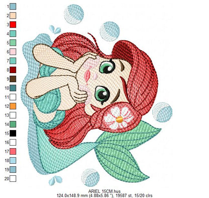 Ariel embroidery design - Disney Princess machine embroidery patterns - Baby Girl Mermaid design - Instant digital download - Marcia Embroidery