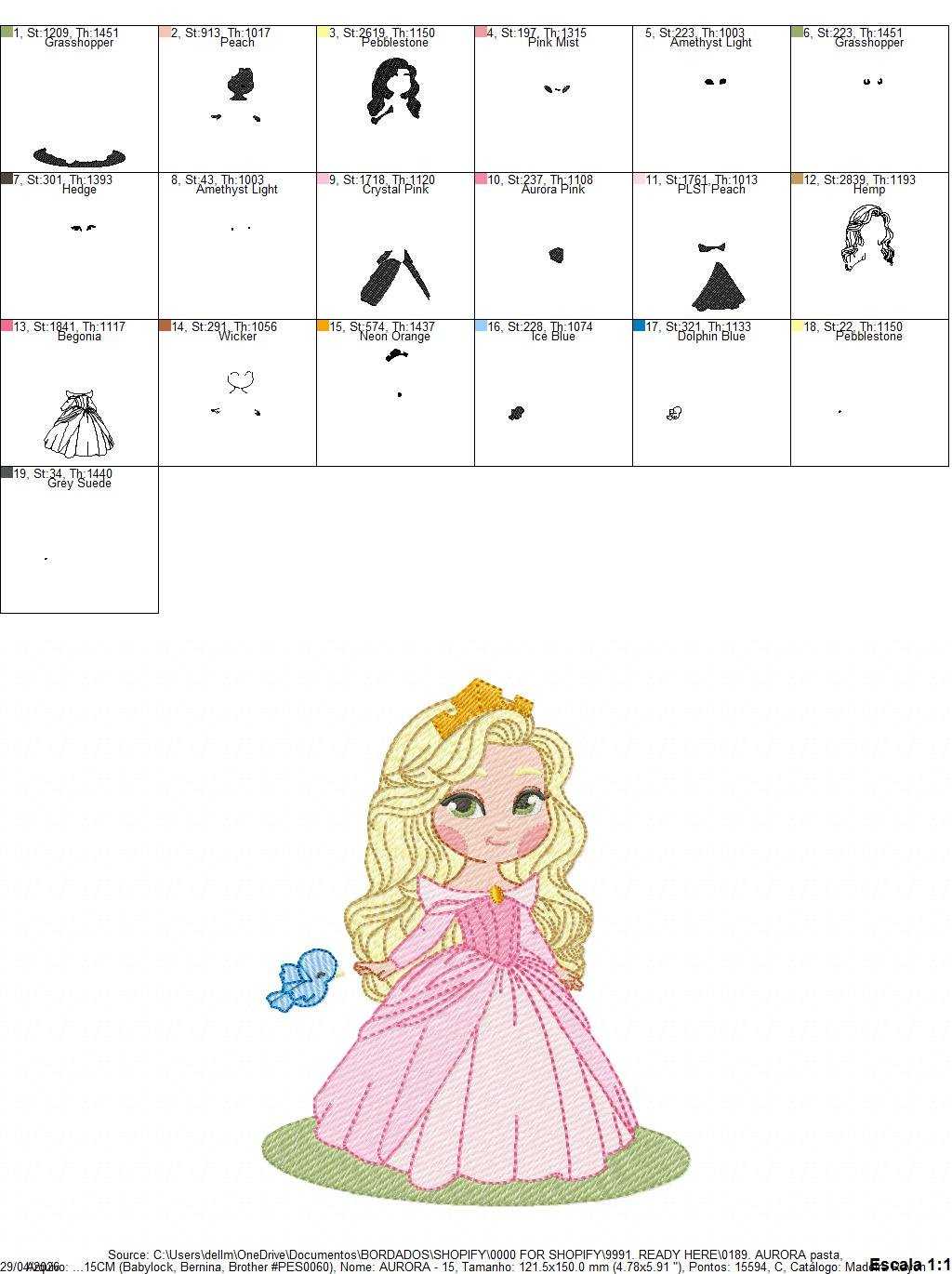 Aurora embroidery design - Disney Princess machine embroidery pattern - Baby girl file - Instant digital download pes jef dst - Marcia Embroidery