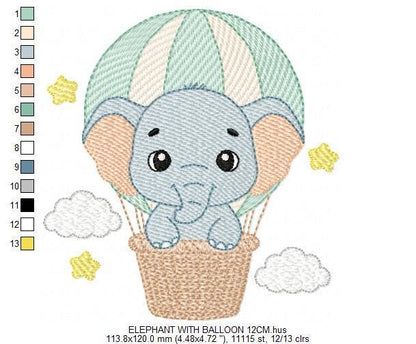 Baby Boy Elephant embroidery designs - Elephant with balloon machine embroidery pattern - Safari wild Animal - Instant download pes jef dst - Marcia Embroidery