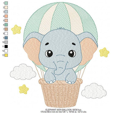 Baby Boy Elephant embroidery designs - Elephant with balloon machine embroidery pattern - Safari wild Animal - Instant download pes jef dst - Marcia Embroidery