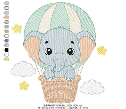 Baby Boy Elephant embroidery designs - Elephant with balloon machine embroidery pattern - Safari wild Animal - Instant download pes jef dst - Marcia Embroidery