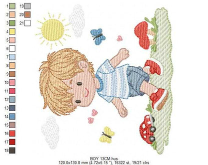 Baby Boy embroidery design - Toddler playing with toy car machine embroidery pattern - Instant digital download pes jef dst hus vp3 - Marcia Embroidery