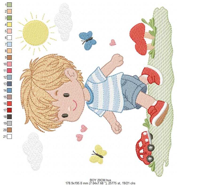 Baby Boy embroidery design - Toddler playing with toy car machine embroidery pattern - Instant digital download pes jef dst hus vp3 - Marcia Embroidery