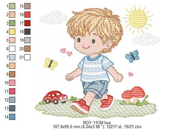 Baby Boy embroidery design - Toddler playing with toy car machine embroidery pattern - Instant digital download pes jef dst hus vp3 - Marcia Embroidery