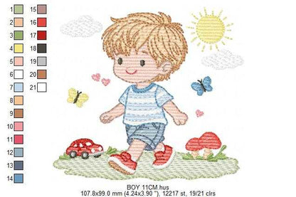 Baby Boy embroidery design - Toddler playing with toy car machine embroidery pattern - Instant digital download pes jef dst hus vp3 - Marcia Embroidery