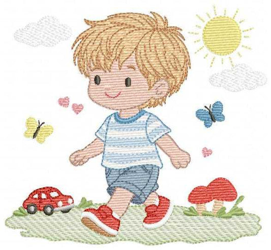 Baby Boy embroidery design - Toddler playing with toy car machine embroidery pattern - Instant digital download pes jef dst hus vp3 - Marcia Embroidery