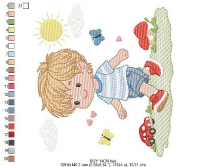 Baby Boy embroidery design - Toddler playing with toy car machine embroidery pattern - Instant digital download pes jef dst hus vp3 - Marcia Embroidery