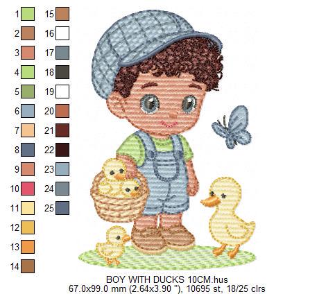 Baby Boy Farmer embroidery design - Boy with hat and ducks machine embroidery pattern - Ranch Horse Farm file - Instant download pes jef dst - Marcia Embroidery