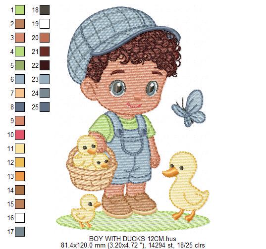 Baby Boy Farmer embroidery design - Boy with hat and ducks machine embroidery pattern - Ranch Horse Farm file - Instant download pes jef dst - Marcia Embroidery