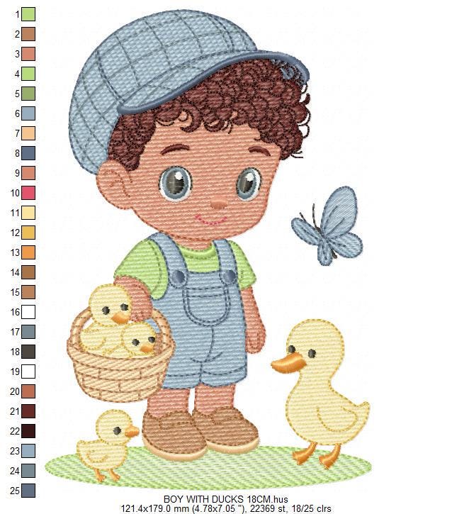 Baby Boy Farmer embroidery design - Boy with hat and ducks machine embroidery pattern - Ranch Horse Farm file - Instant download pes jef dst - Marcia Embroidery