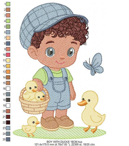 Baby Boy Farmer embroidery design - Boy with hat and ducks machine embroidery pattern - Ranch Horse Farm file - Instant download pes jef dst - Marcia Embroidery