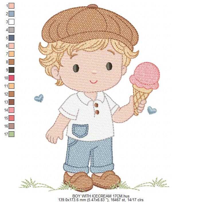 Baby Boy with ice cream embroidery design - Children with cap machine embroidery pattern - Kid Toy file - Instant digital download pes jef dst - Marcia Embroidery