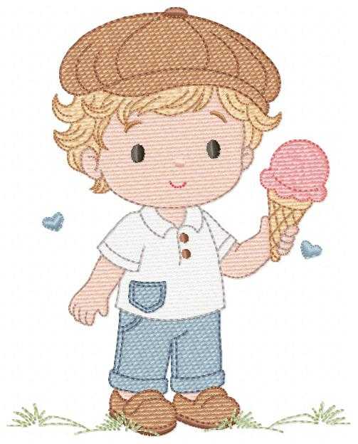 Baby Boy with ice cream embroidery design - Children with cap machine embroidery pattern - Kid Toy file - Instant digital download pes jef dst - Marcia Embroidery