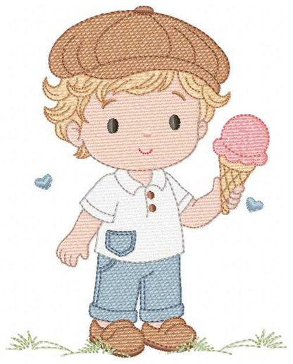 Baby Boy with ice cream embroidery design - Children with cap machine embroidery pattern - Kid Toy file - Instant digital download pes jef dst - Marcia Embroidery