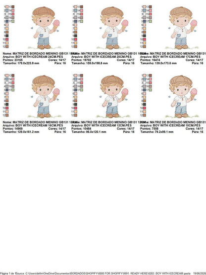Baby Boy with ice cream embroidery design - Children with cap machine embroidery pattern - Kid Toy file - Instant digital download pes jef dst - Marcia Embroidery